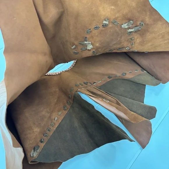 Handmade Vinatge Soft Brown Leather with Ceramic detail Poncho Topper - Picture 11 of 16